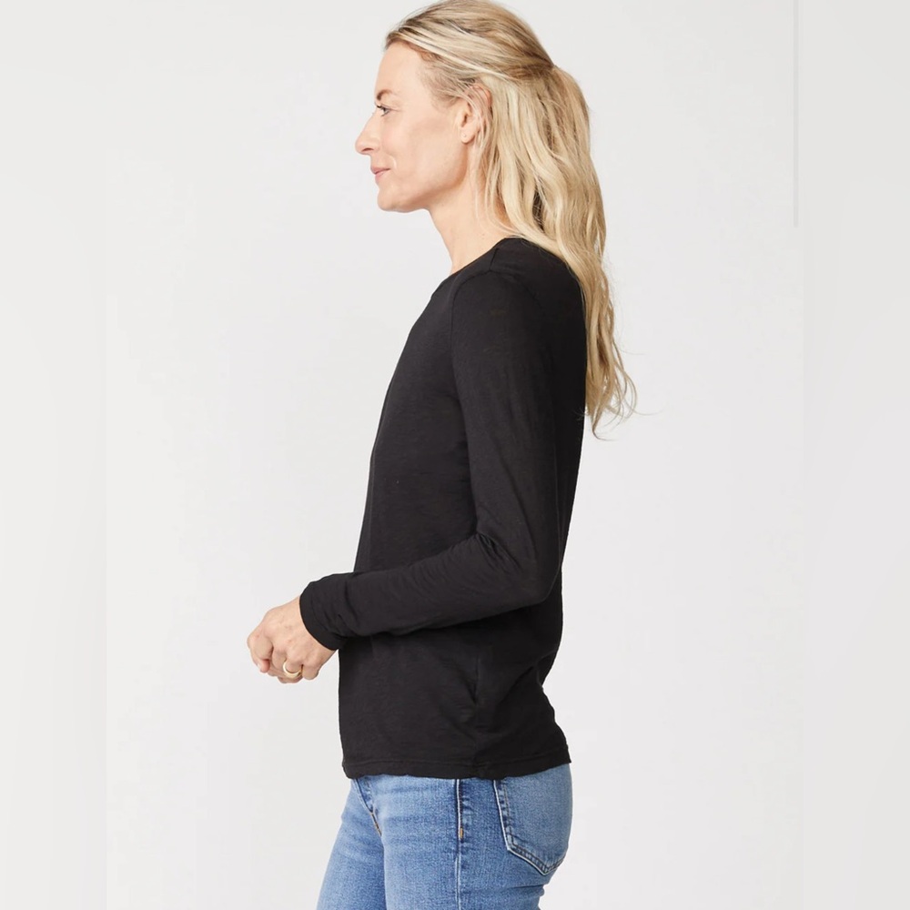 Stateside V neck Black Fitted Long Sleeve Tee - Picture 2 of 7